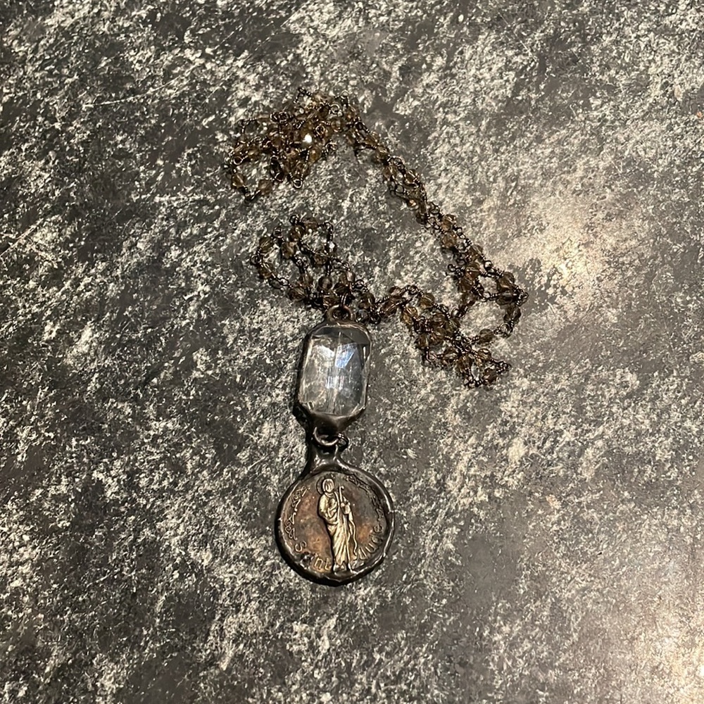 Pendant with St Jude medal and quartz pendant